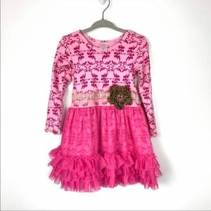Giggle Moon Pink Damask Leopard Tulle Dress 3T